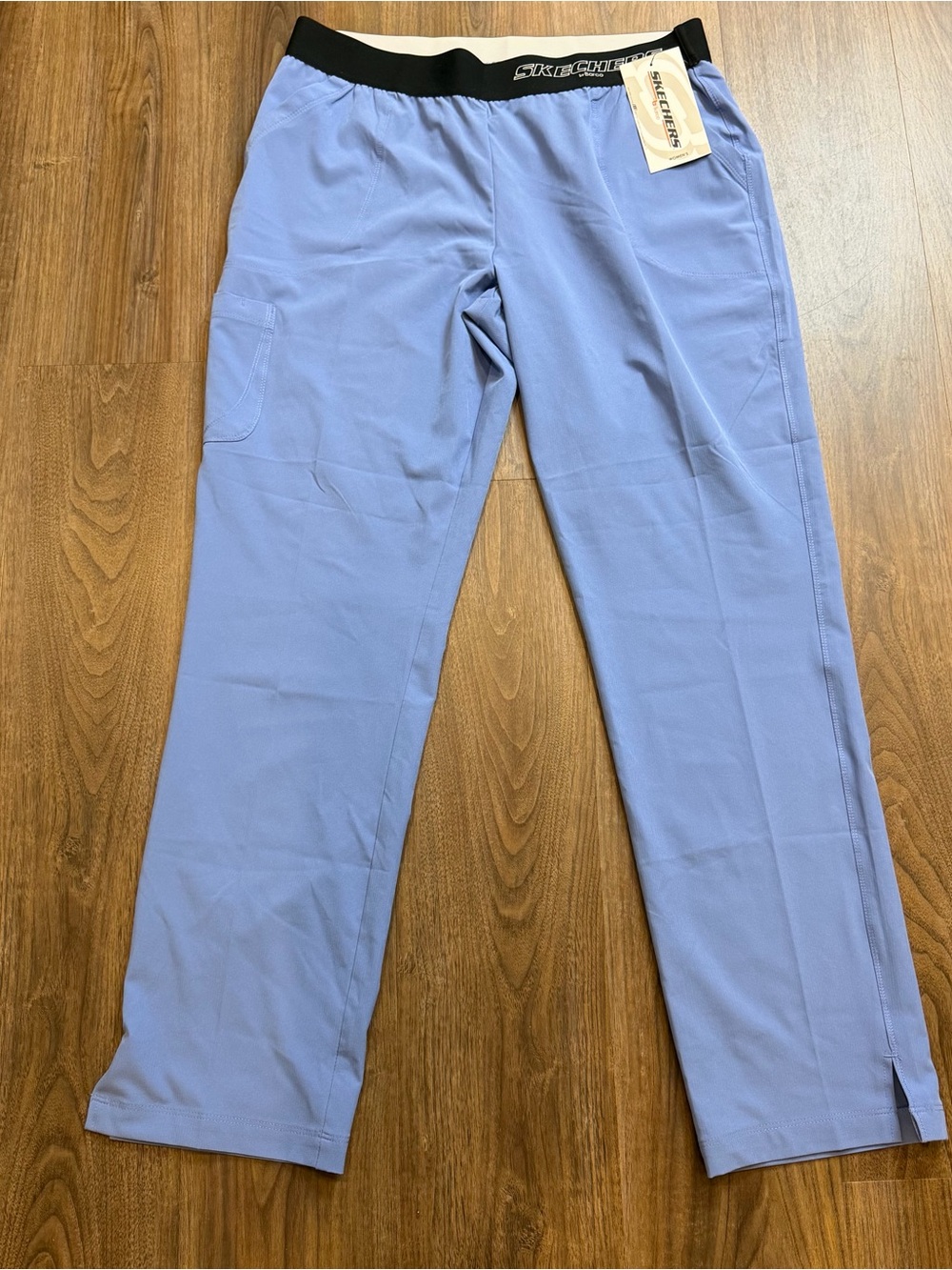 NWT Skechers Ciel Blue Scrub Pants with Black Waistband Tall Sz XLT